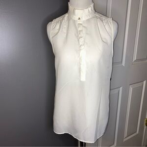 J Crew Pleated Ruffle Neck Sleeveless Shirt Cream Off White Size 4